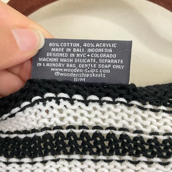 WOODEN SHIPS Eloise Heart V Neck Cotton Sweater Black and White Stripes Size S/M - Picture 4 of 8